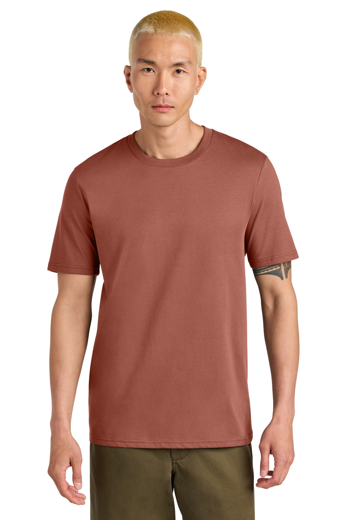 Man wearing a brown t-shirt on a white background