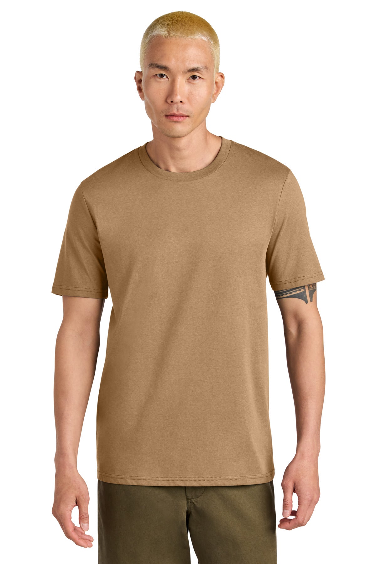 Man wearing a brown t-shirt on a white background