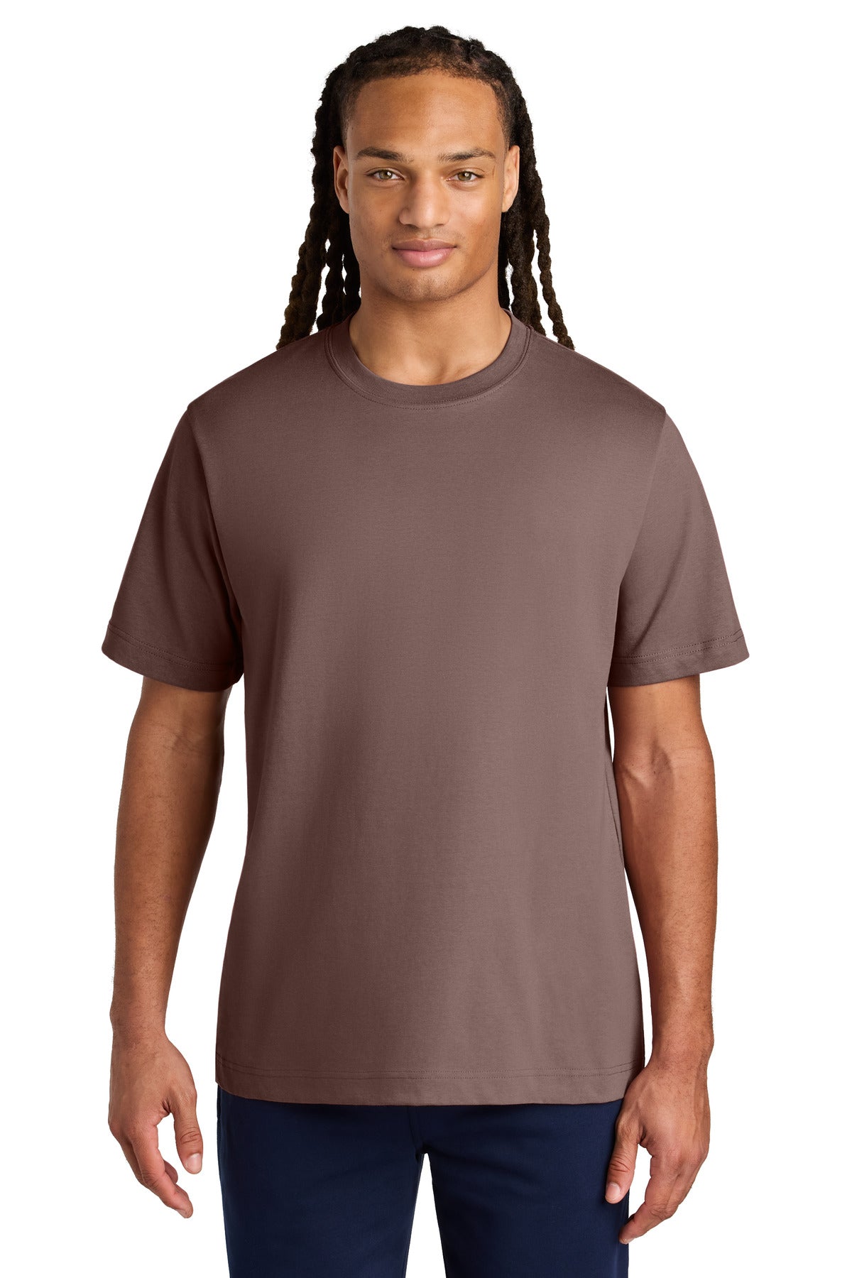 Man wearing a brown t-shirt on a white background